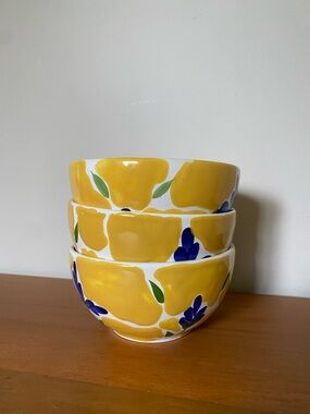 Dansk St. Tropez Hand-Painted Yellow Floral Ceramic Cereal Bowl (Set of 3)